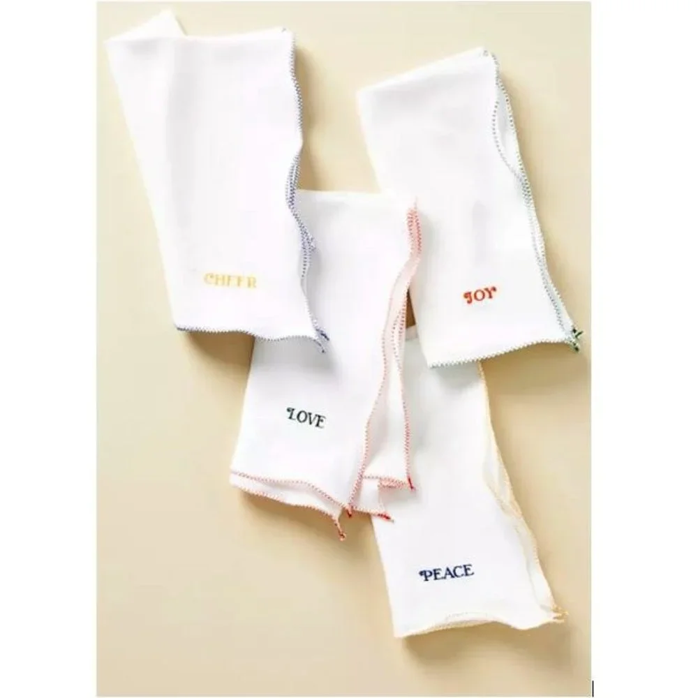 Anthropologie Merry and Bright Napkins, Set of 4 - Love, Joy, Peace, Cheer - NWT